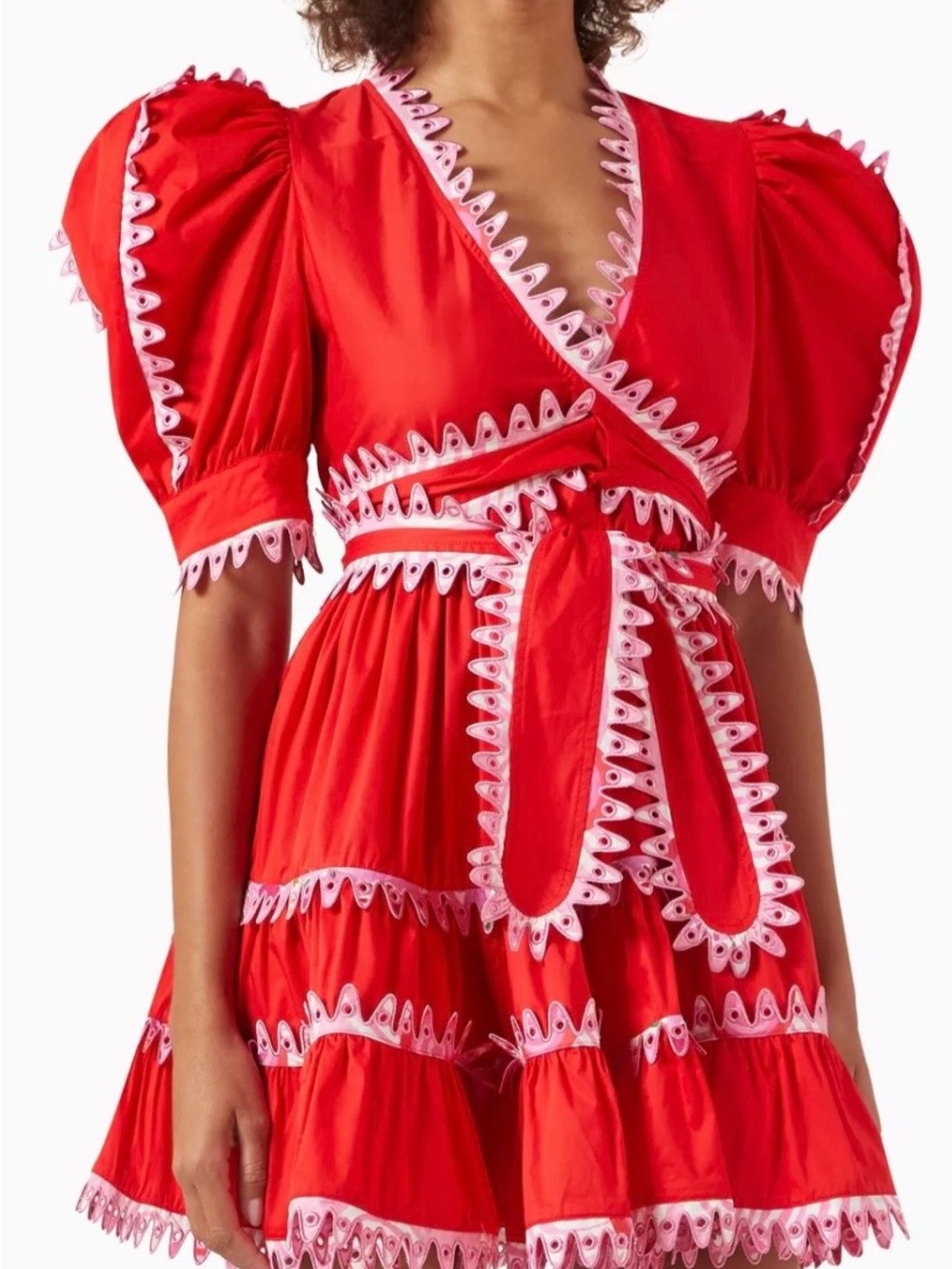 Sugarlips Red Ruffle Ric-Rac Wrap Mini Dress NWT Size S - Picture 6 of 6